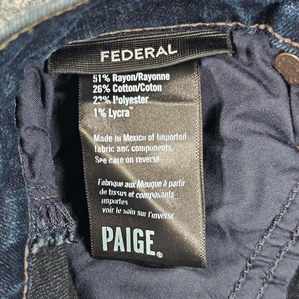 PAIGE Federal Transcend Slim Straight Jeans Mens 32 Cellar Dark Wash Blue - Picture 7 of 13